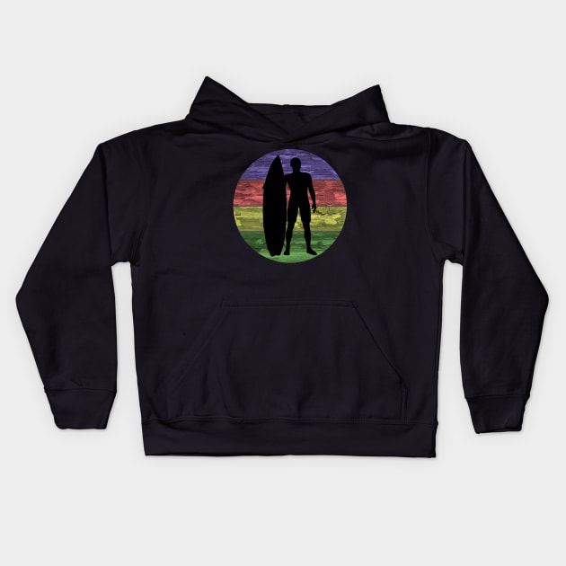 Cool Surfer Dude, I love Surfing, Retro Surfer Kids Hoodie by Jakavonis